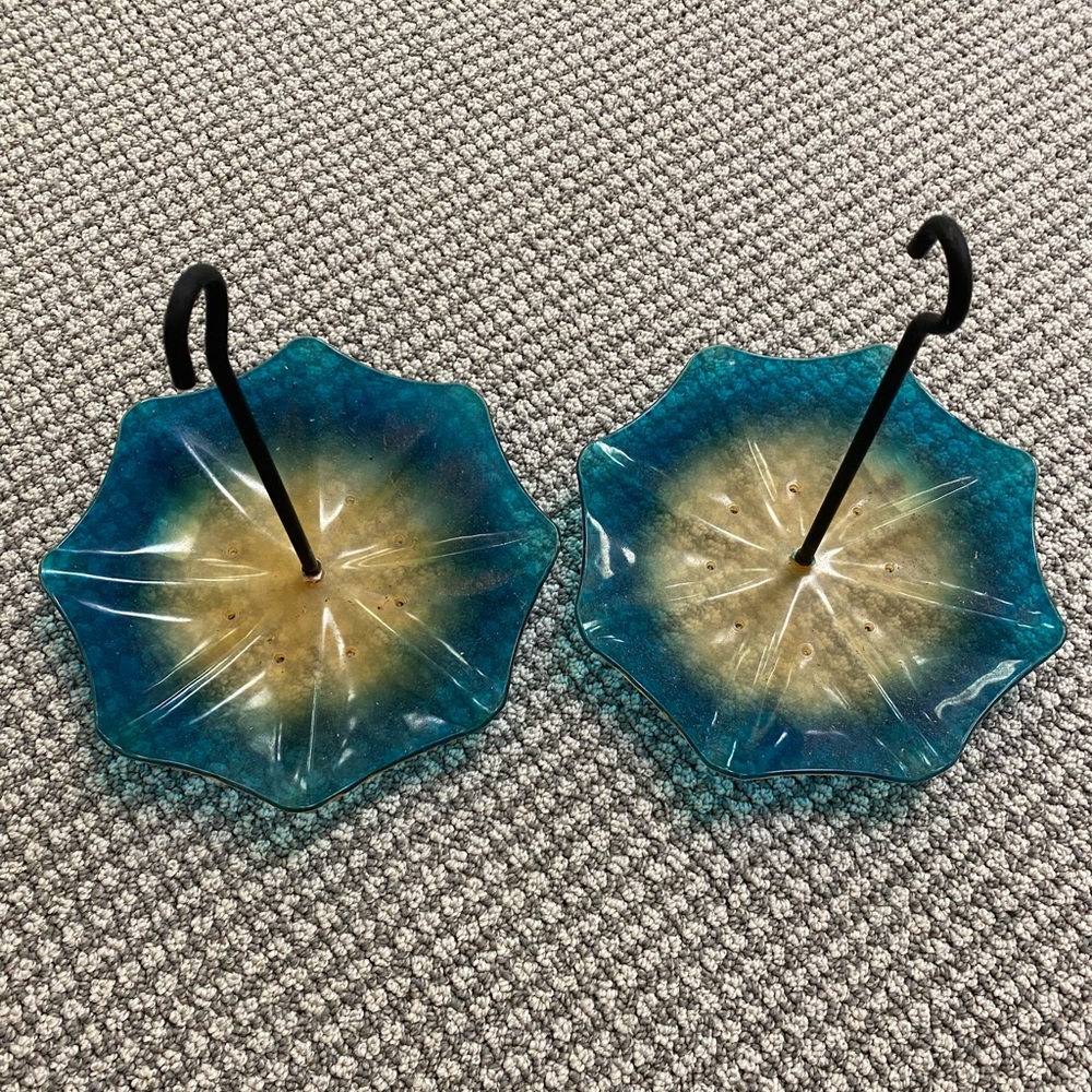 Teal water drop umbrellas for the garden (pair)